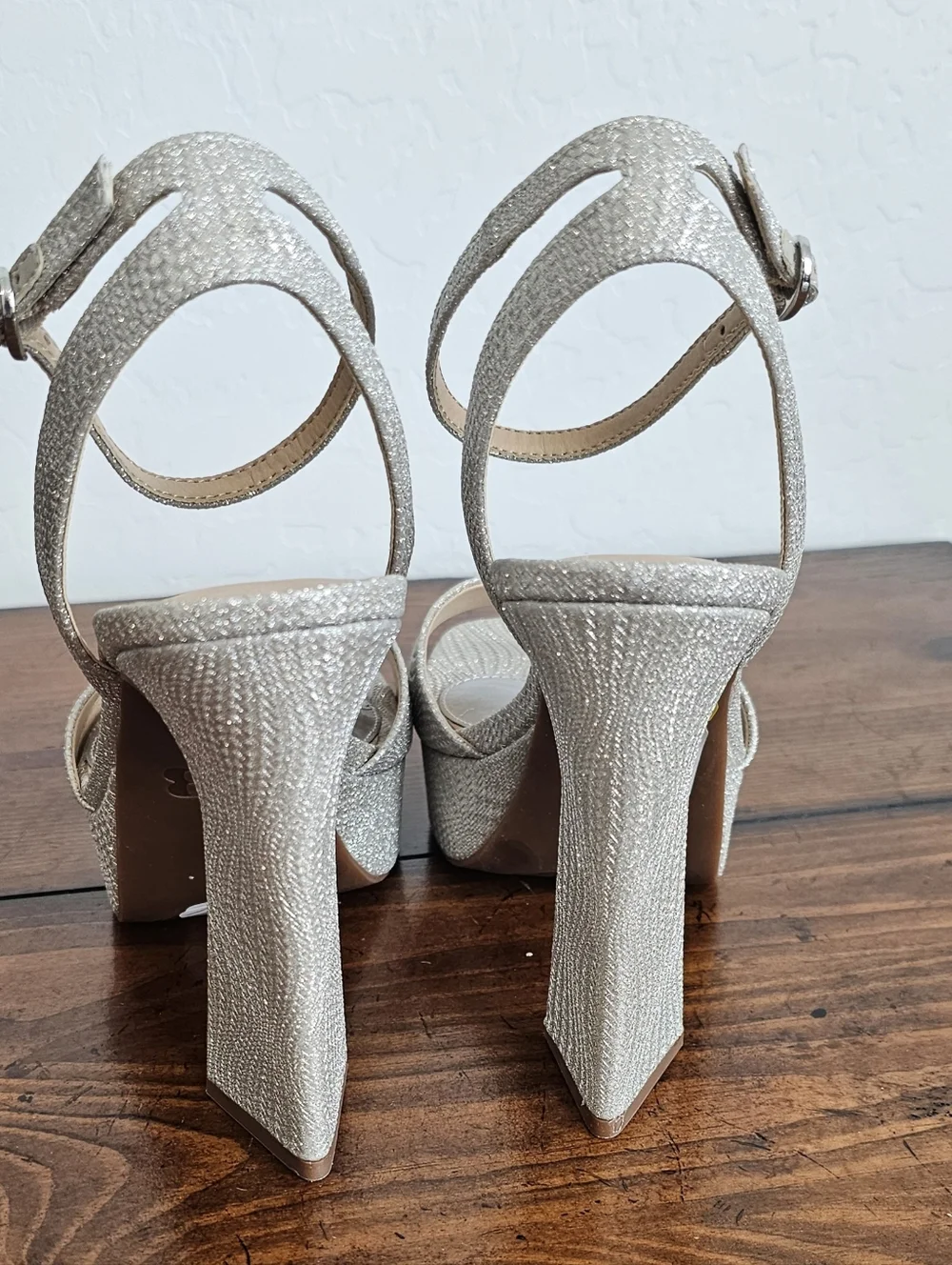 Silver Metallic Glitter Platform Slingback Sandals/Heels Women's SZ 9.5 & 10 NEW